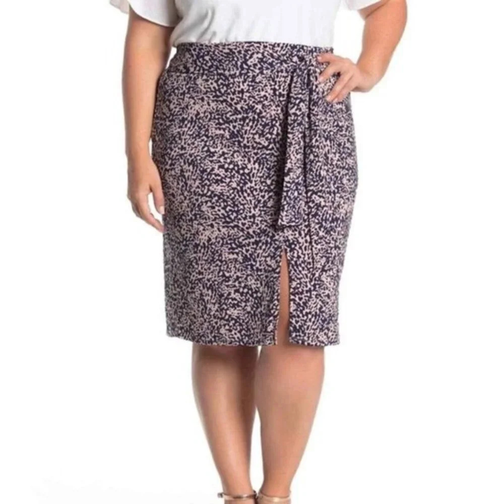14th & UNION Purple Pink Leopard Print‎ Midi Skirt Size 3X